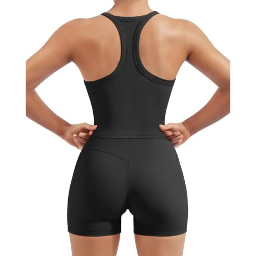 Women Two-Piece Workout Set With Built-In Bra Racerback Tank Pockets