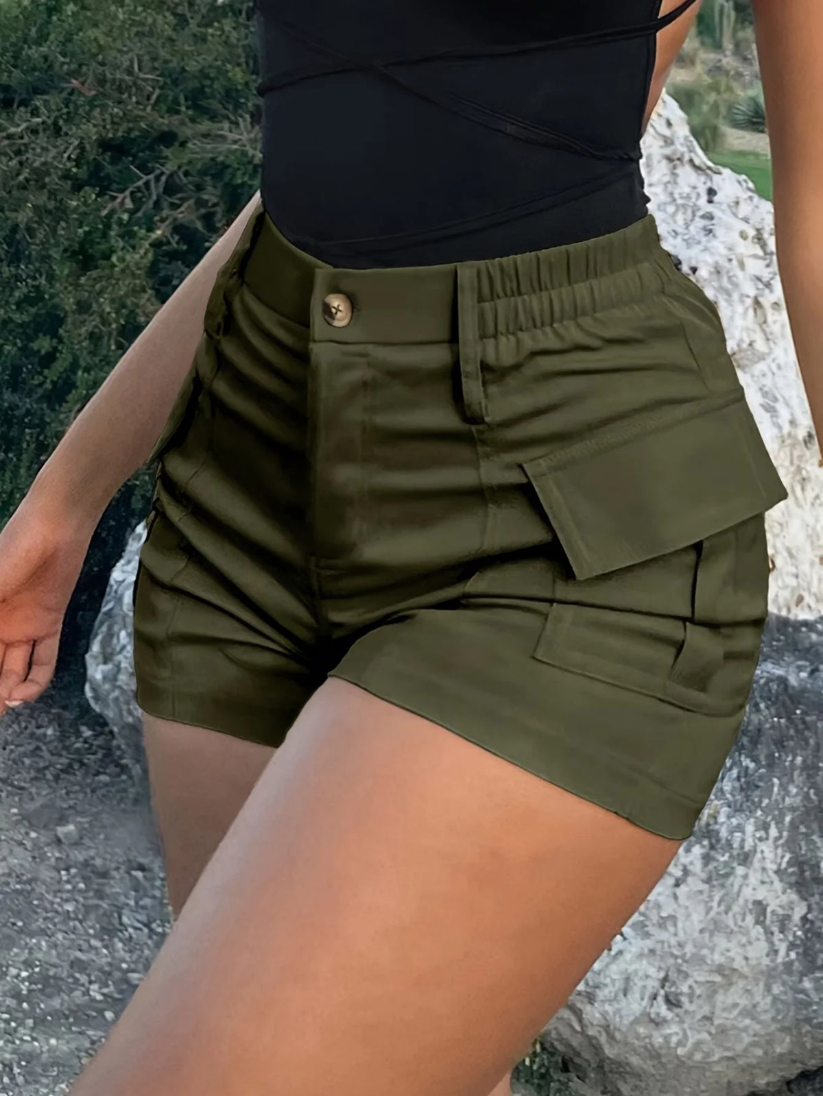 Women High Waist Cargo Shorts Multi Pocket Summer Streetwear