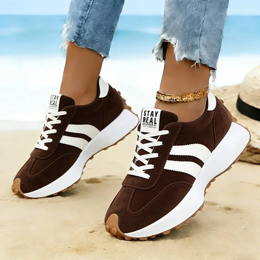 Women's Retro Suede Platform Sneakers With Thick Comfortable Sole