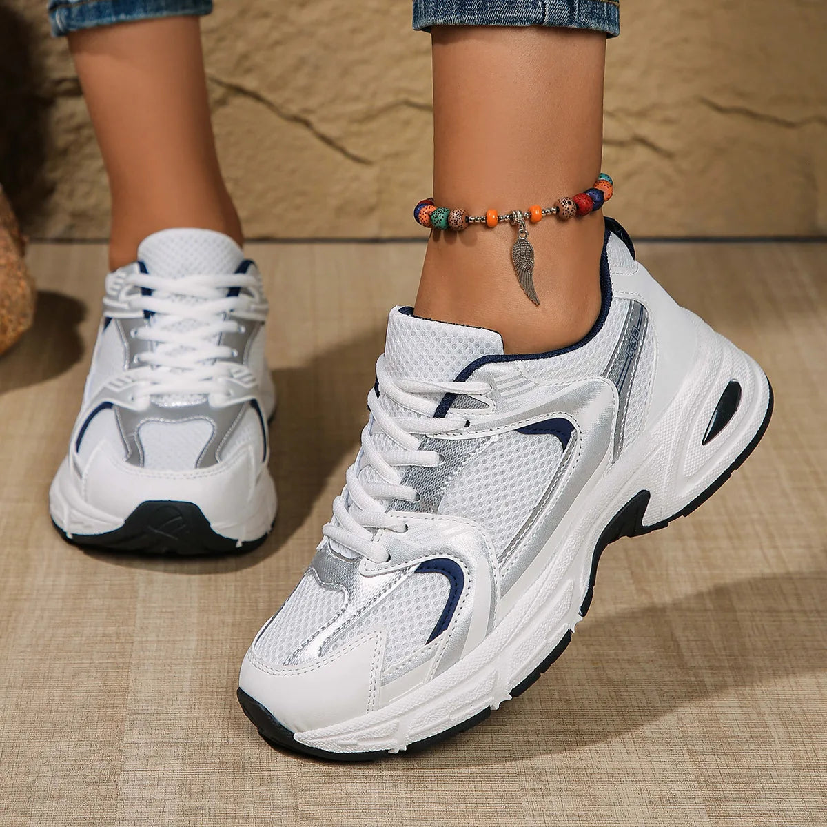 Womens Retro Platform Sneakers Lace Up Casual Walking Trainers