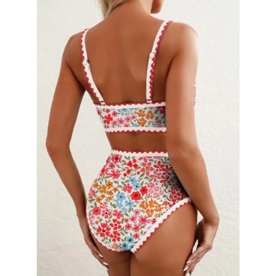 Women's Floral Print Bikini Set High Waisted Two Piece Swimsuit