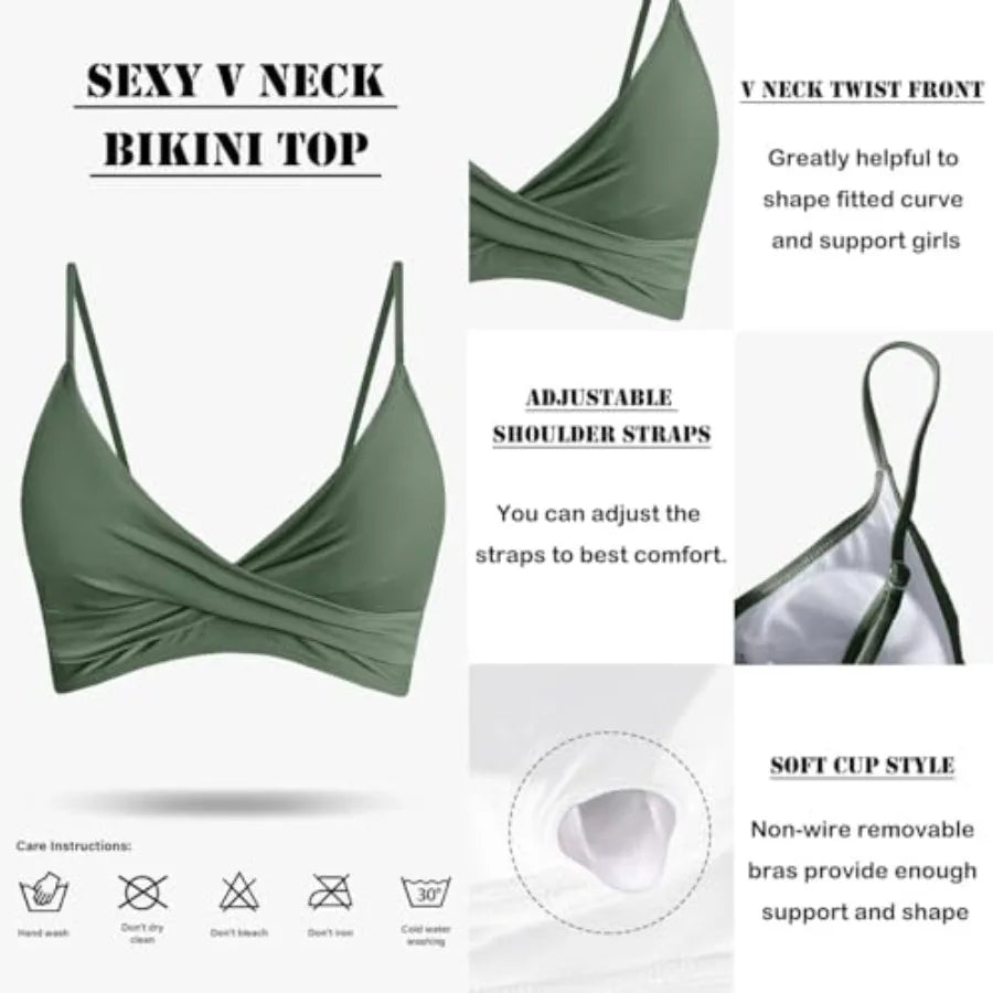 Women High Waisted Push Up Twist Front Ruched Bikini Set