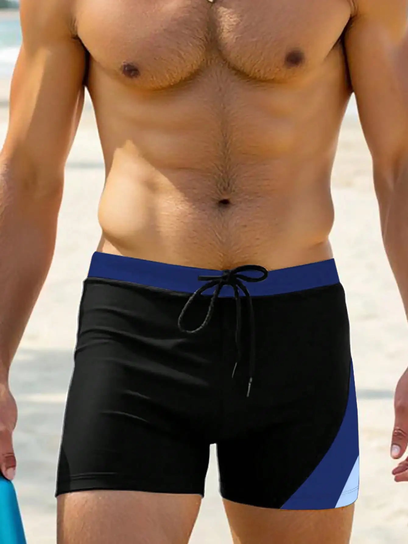 Mens Color Block Striped Board Shorts With Drawstring