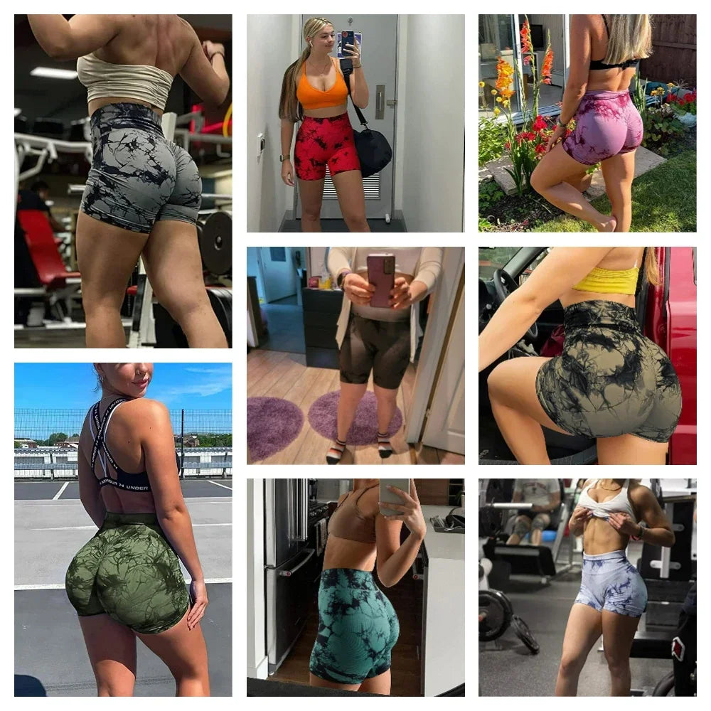 DUTRIEUX Tie-Dye Yoga Shorts for Women High Elastic Gym Workout