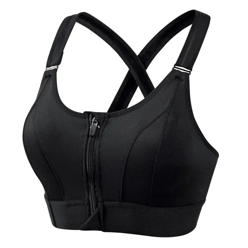 Womens Front Zip Sports Bra for Yoga Gym and Fitness