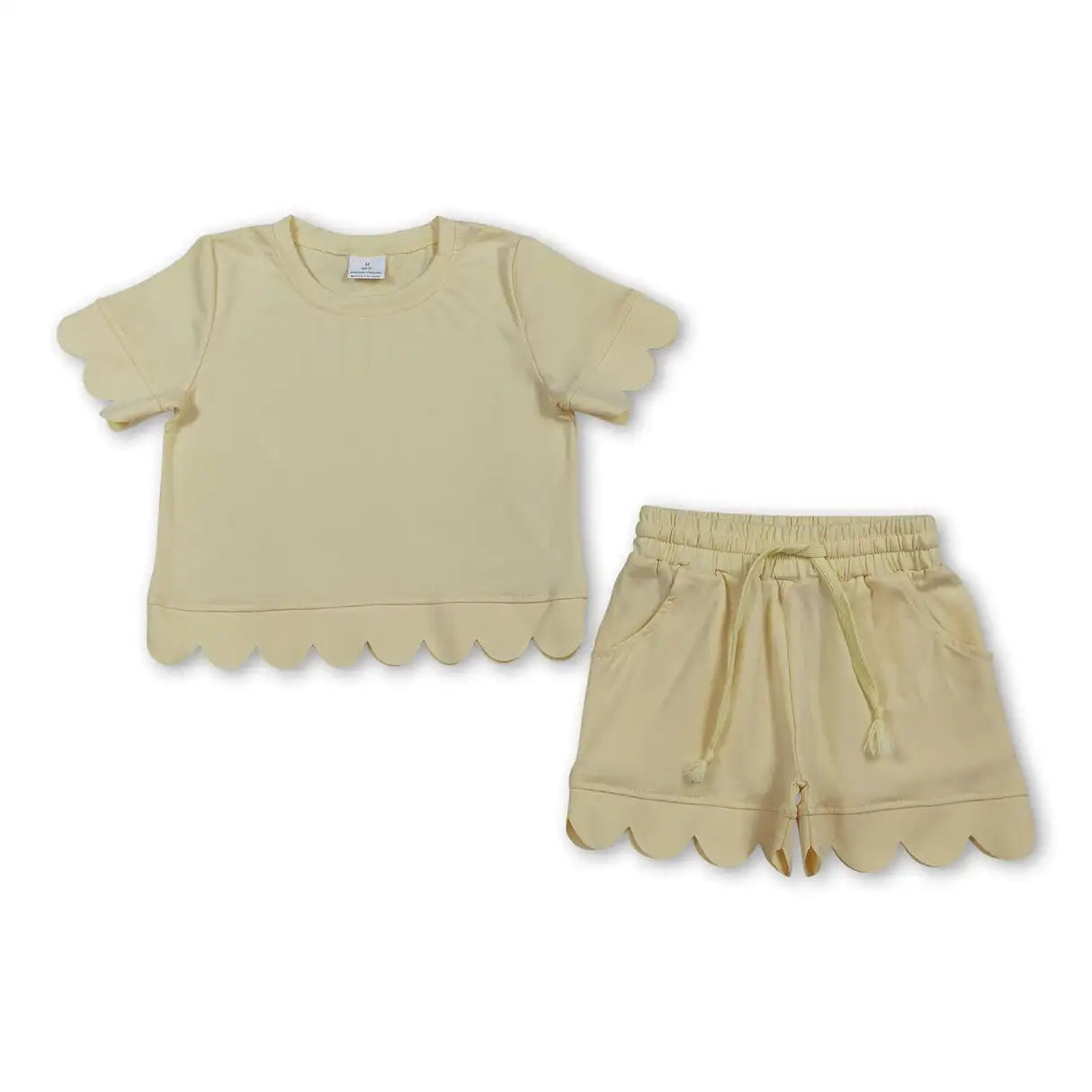Girls Cotton Polyester Set With Short Sleeve Top And Pockets