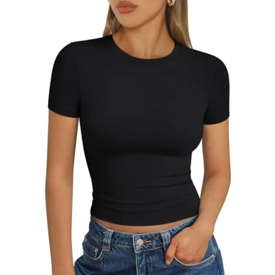 Womens Short Sleeve Tees For Workouts Buttery Soft Crop Tops