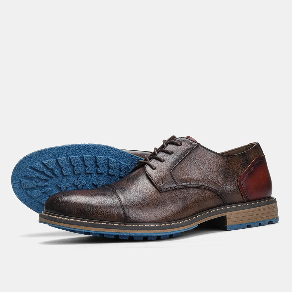 Hecrafted Retro Men Casual Leather Cap Toe Oxford Derby Shoes