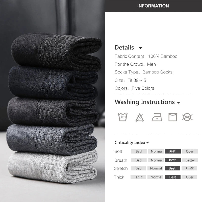 Men's Bamboo Fiber Socks 10 Pairs for Business Casual