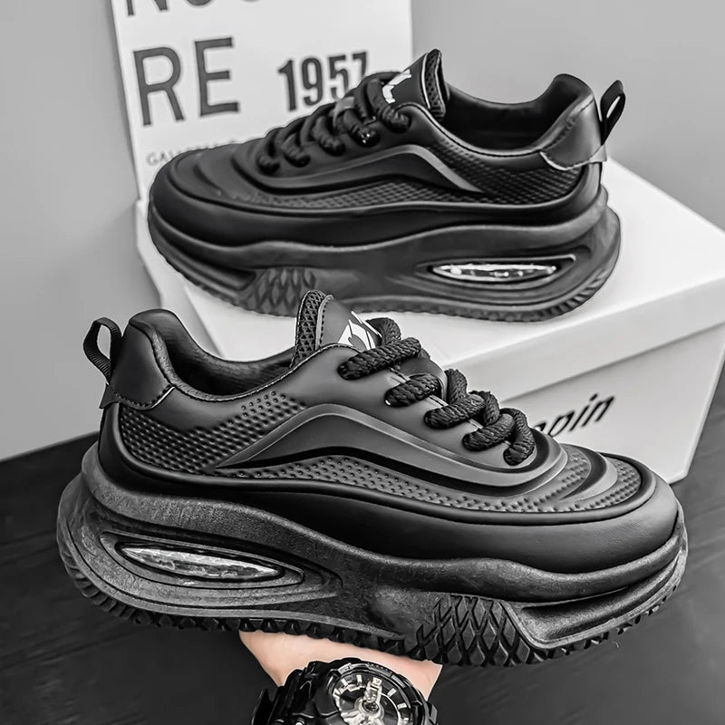 Men's Leather Waterproof Sports Shoes With Height Increasing Insole