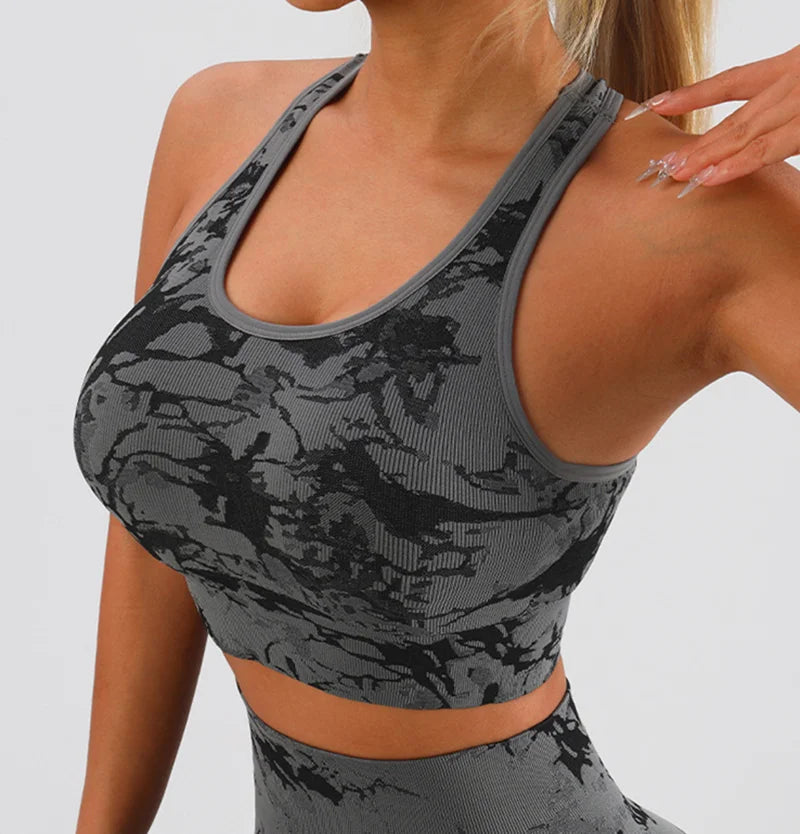 Tie-Dye Seamless Yoga Set With Sports Bra For Women