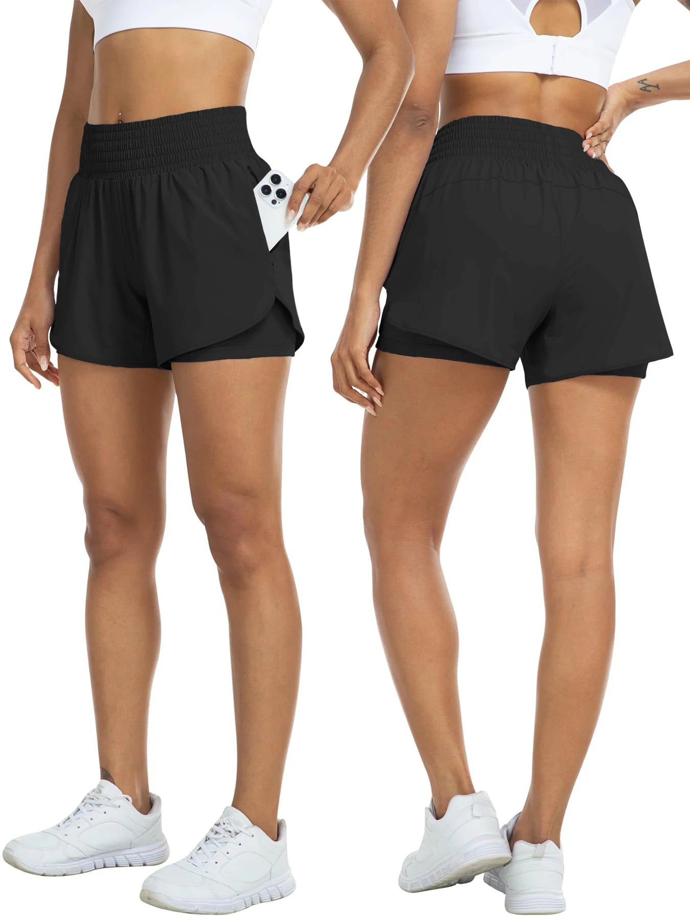Women's High-Waisted Athletic Shorts With Pockets For Running And Yoga