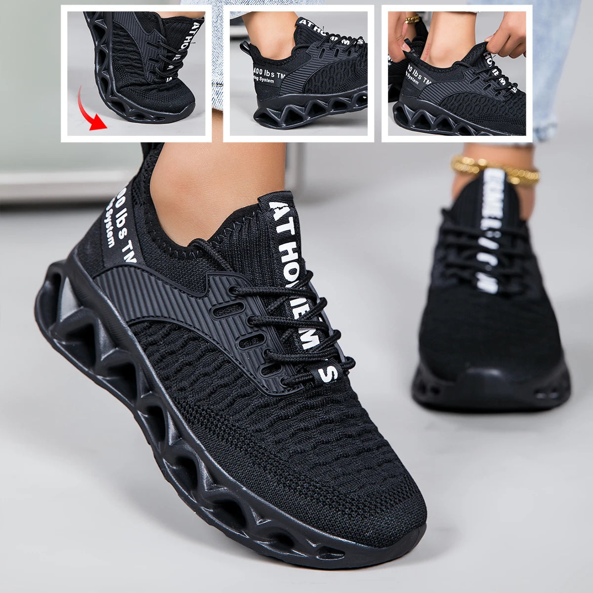 Women Breathable Knit Running Shoes Lightweight Non Slip Sneakers