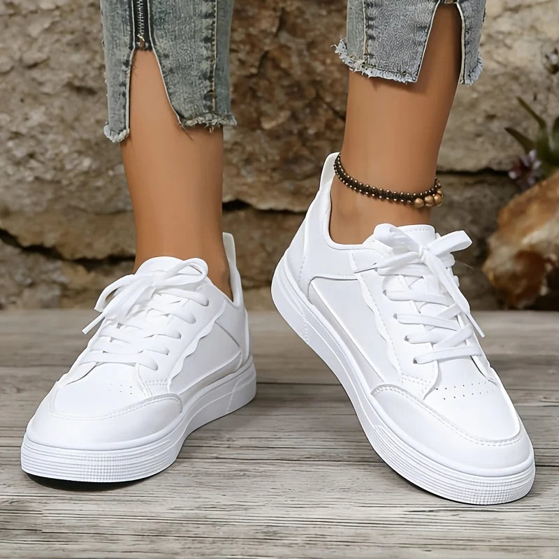 Womens Leather Platform Walking Sneakers With Non Slip Rubber Sole