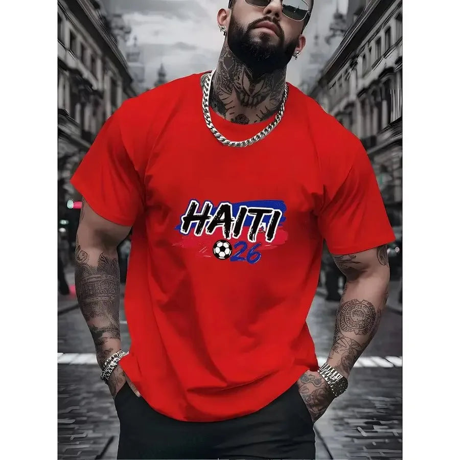 Men Haiti Soccer Fan Tee Crewneck Knit Top Inspired By Haitian Flag