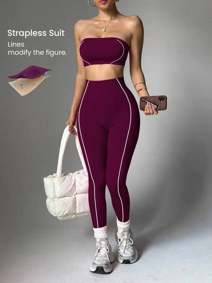 Women Seamless Striped Sports Bra And Leggings Quick Dry Activewear