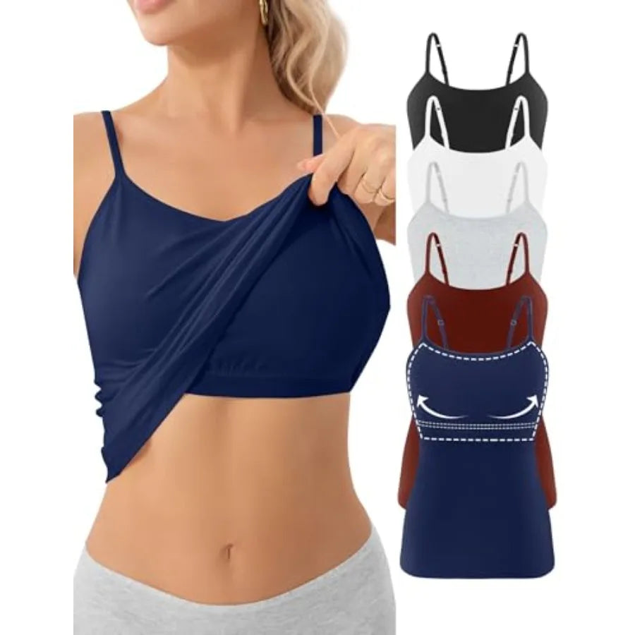 5-Pack Bamboo Fiber Tank Tops With Built-In Bras For Women