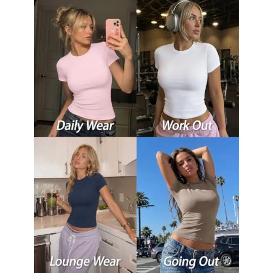 Womens Short Sleeve Tees For Workouts Buttery Soft Crop Tops