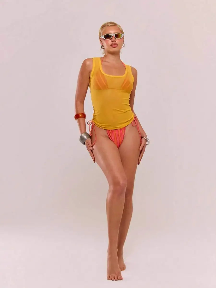 Sheer Mesh Tank Top For Beach Vacation Summer Party