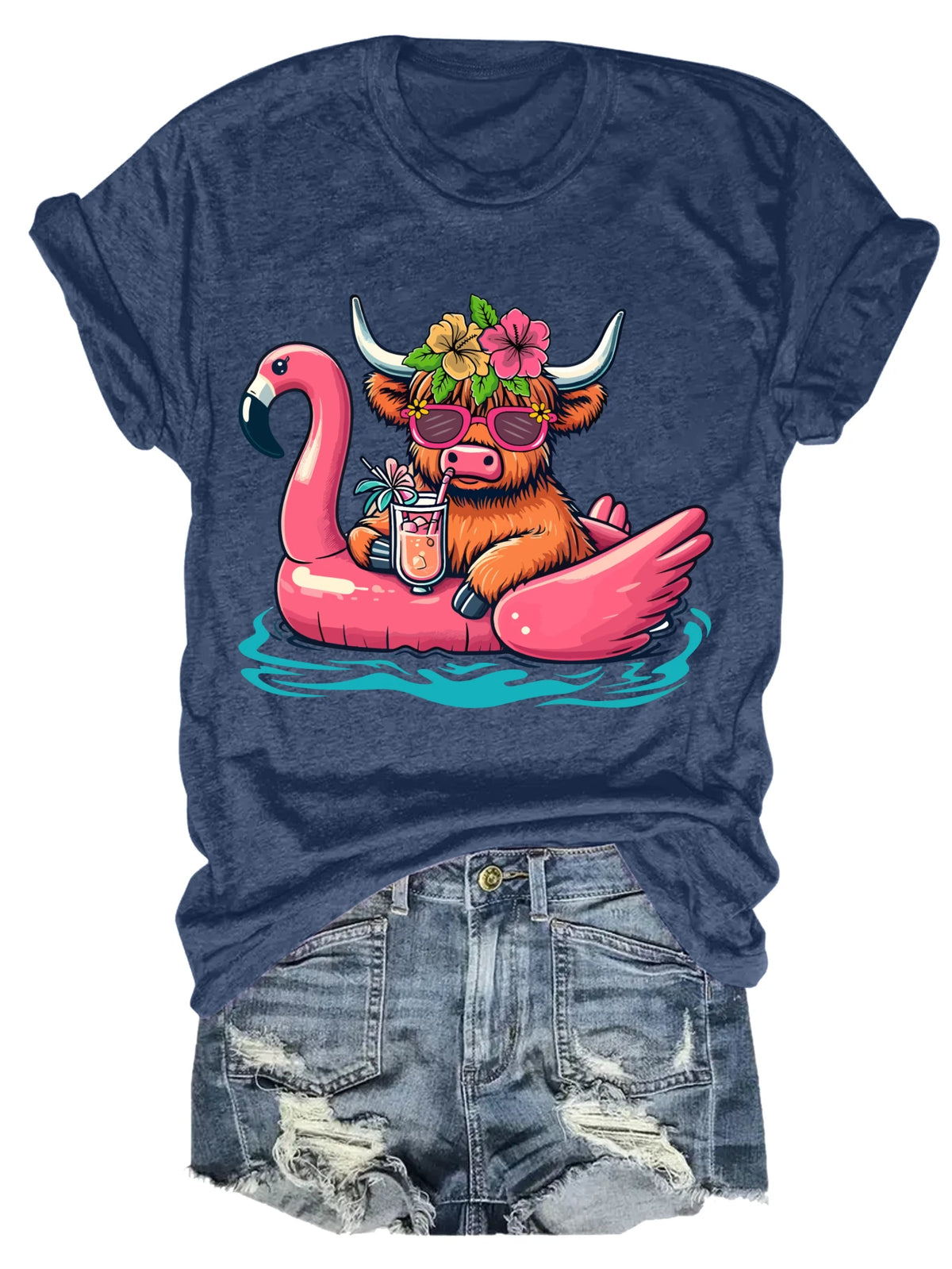 Women's Bull On Flamingo Float Tank Top Summer Casual Sportswear