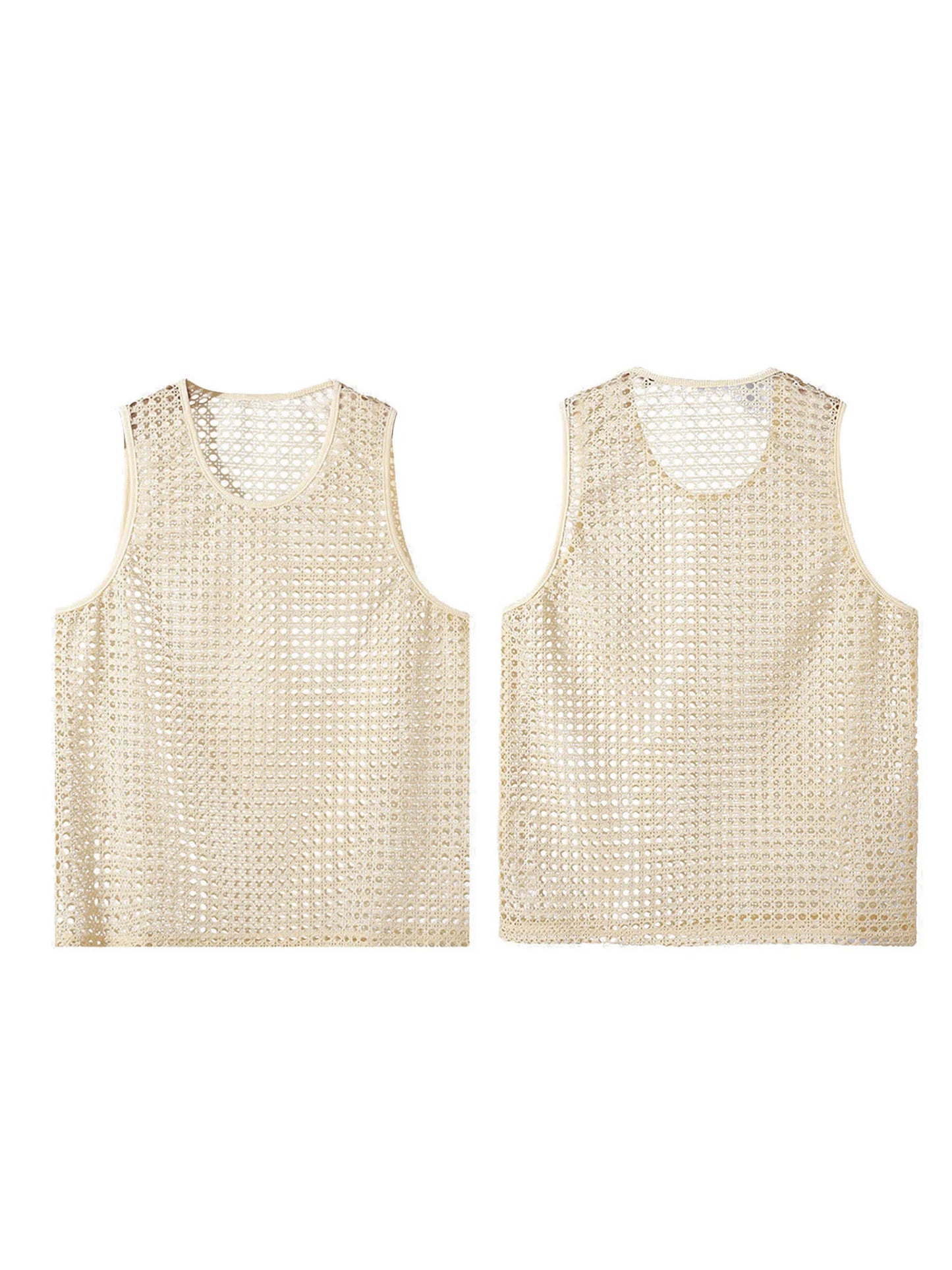 Mens Breathable Sleeveless Tank Top Hollow Out Crew Neck