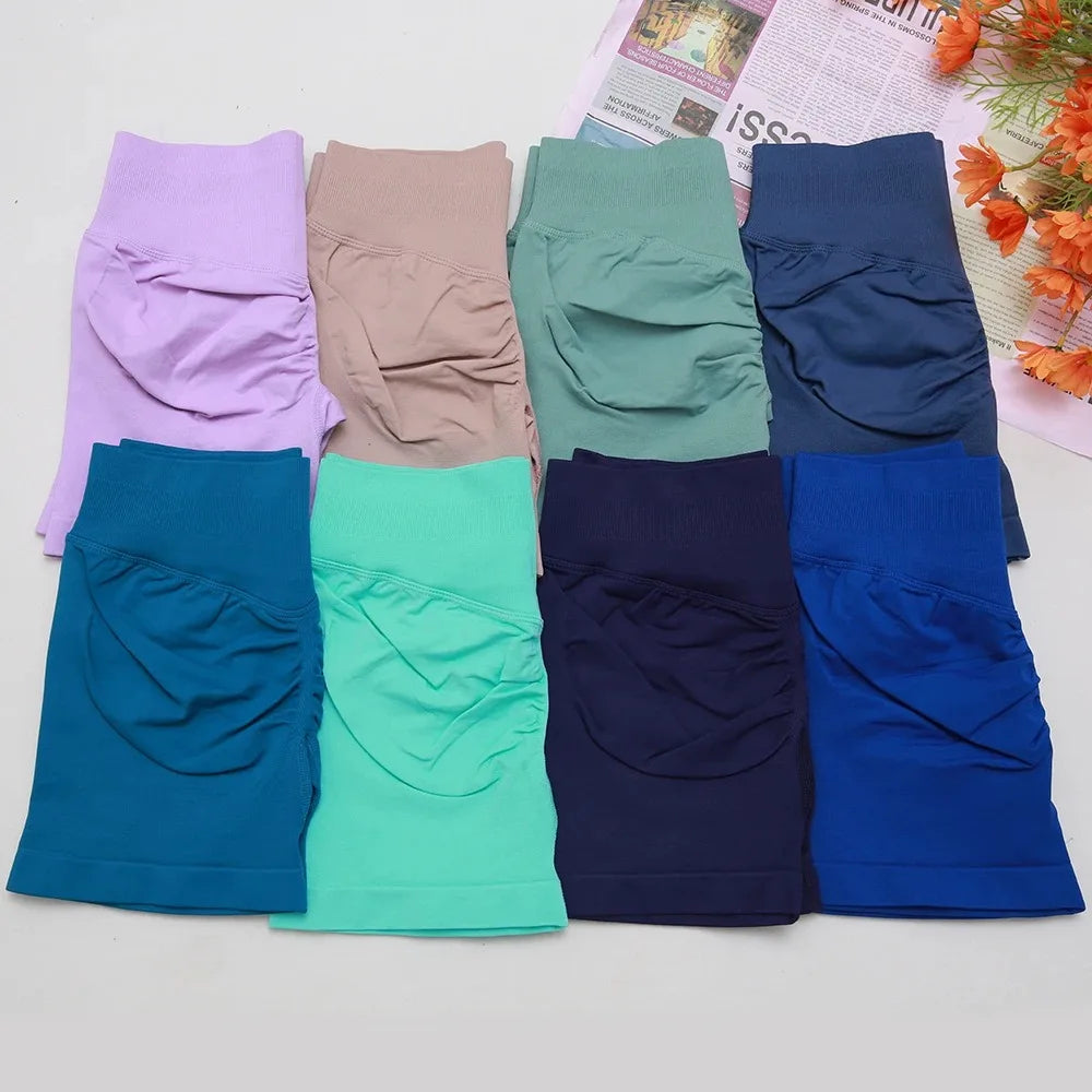 Seamless Yoga Shorts For Women Low Waist Triple Panel Waistband