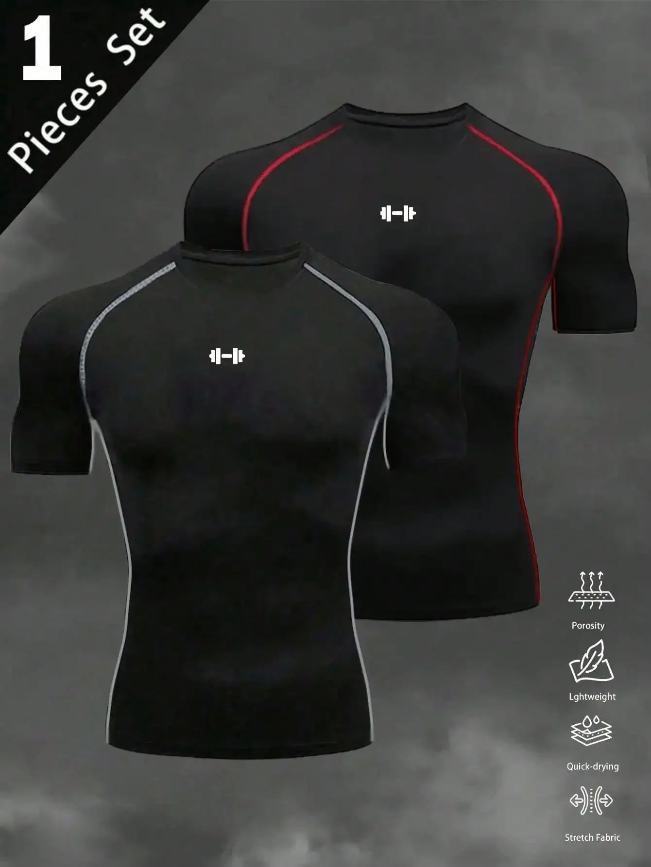 Mens Barbell Print Raglan Short Sleeve Gym Compression T Shirt