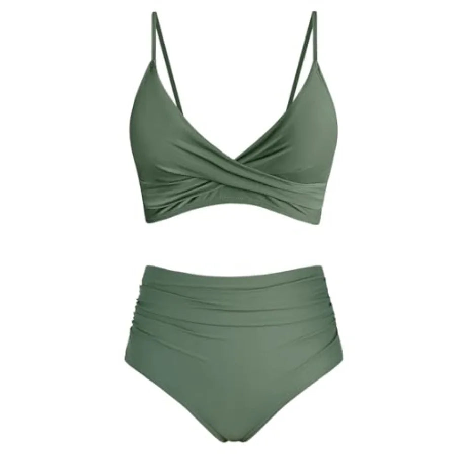 Women High Waisted Push Up Twist Front Ruched Bikini Set