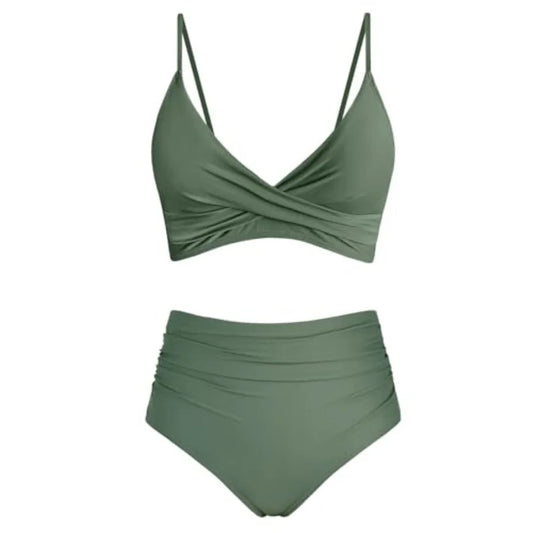 Women High Waisted Push Up Twist Front Ruched Bikini Set