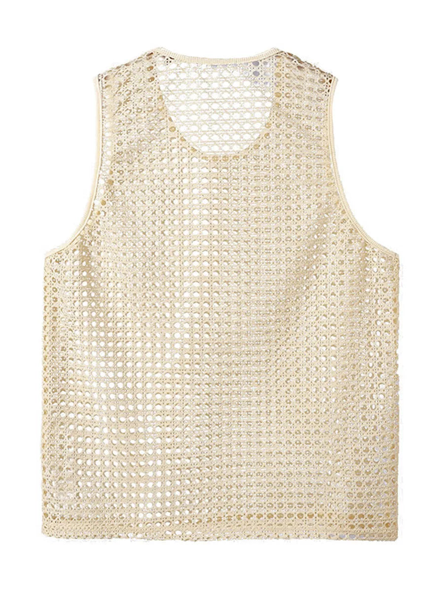 Mens Breathable Sleeveless Tank Top Hollow Out Crew Neck