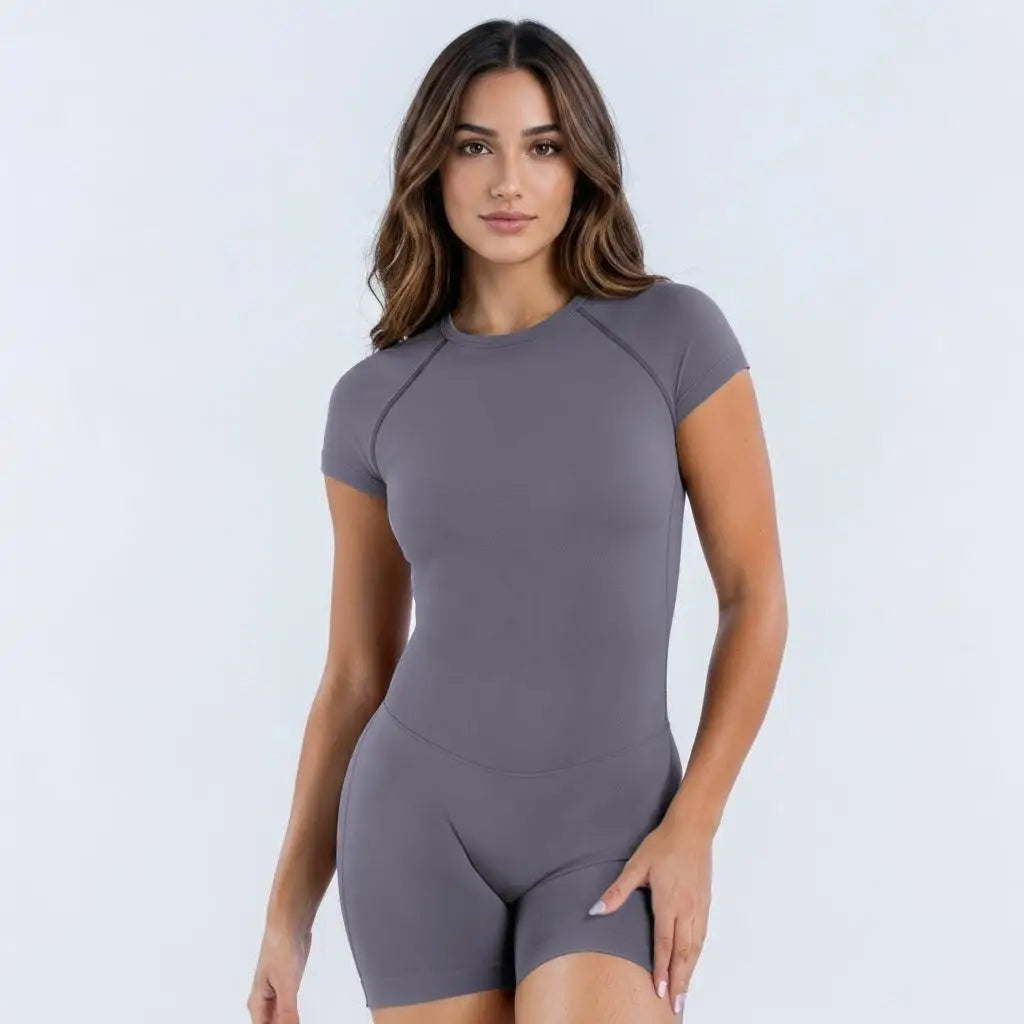 Seamless Yoga Romper Unitard Short Sleeve For Women Tummy Control
