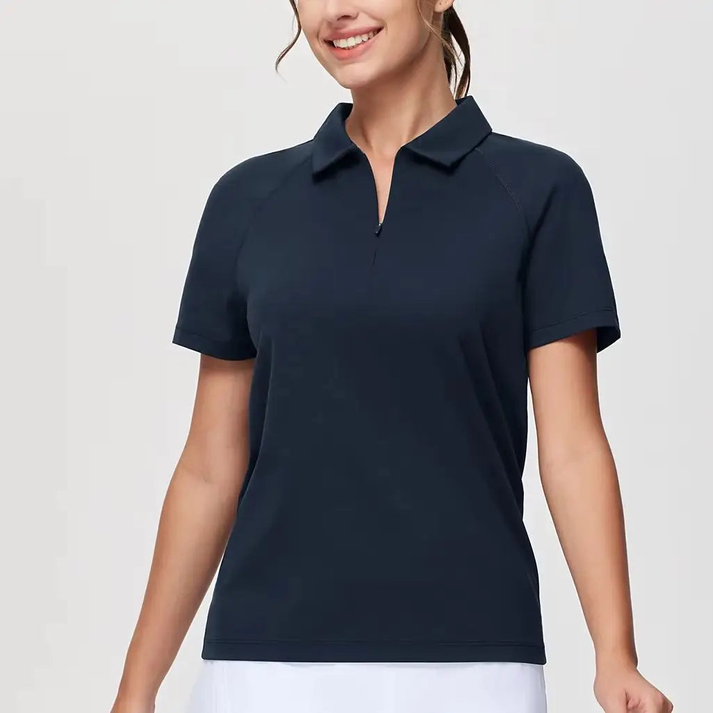 The Gym People Women Quick Dry Zip Collar Polo Shirt
