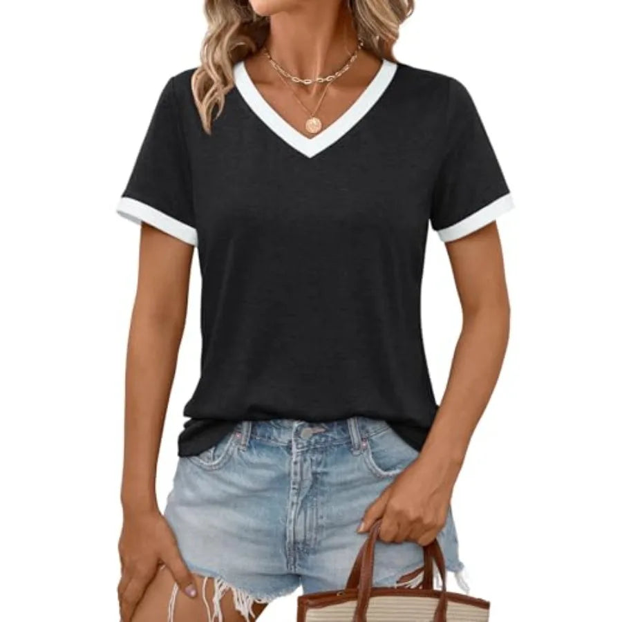 Womens Short Sleeve T Shirts Casual Summer Tops V Neck