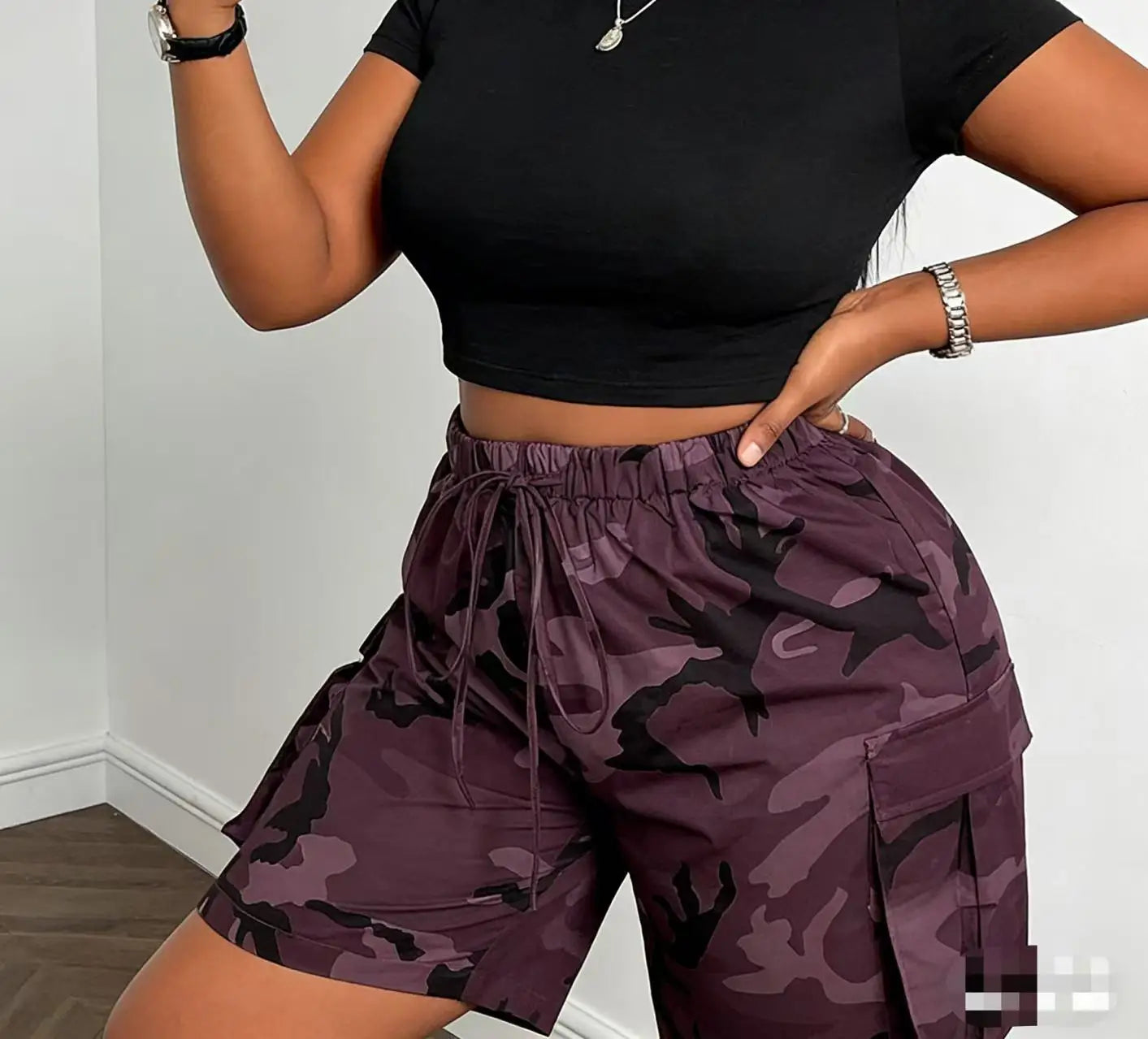 Women's High Waist Drawstring Cargo Shorts With Large Pockets