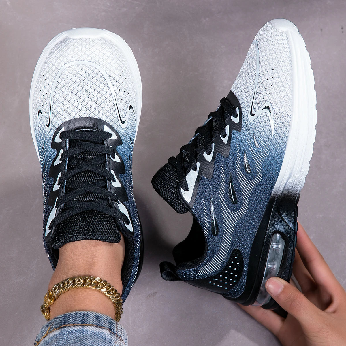 Unisex Breathable Air Cushion Running Shoes Mesh Lace Up Sneakers
