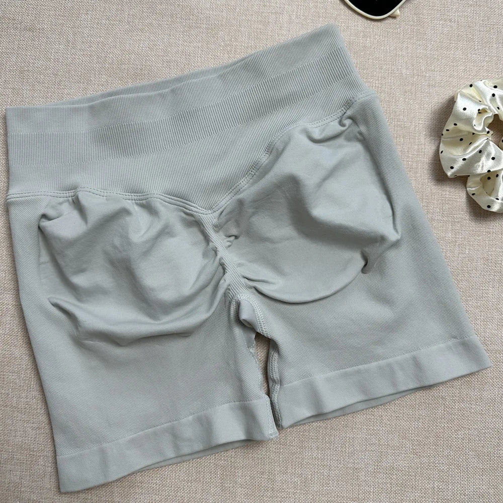 Seamless Yoga Shorts For Women Low Waist Triple Panel Waistband