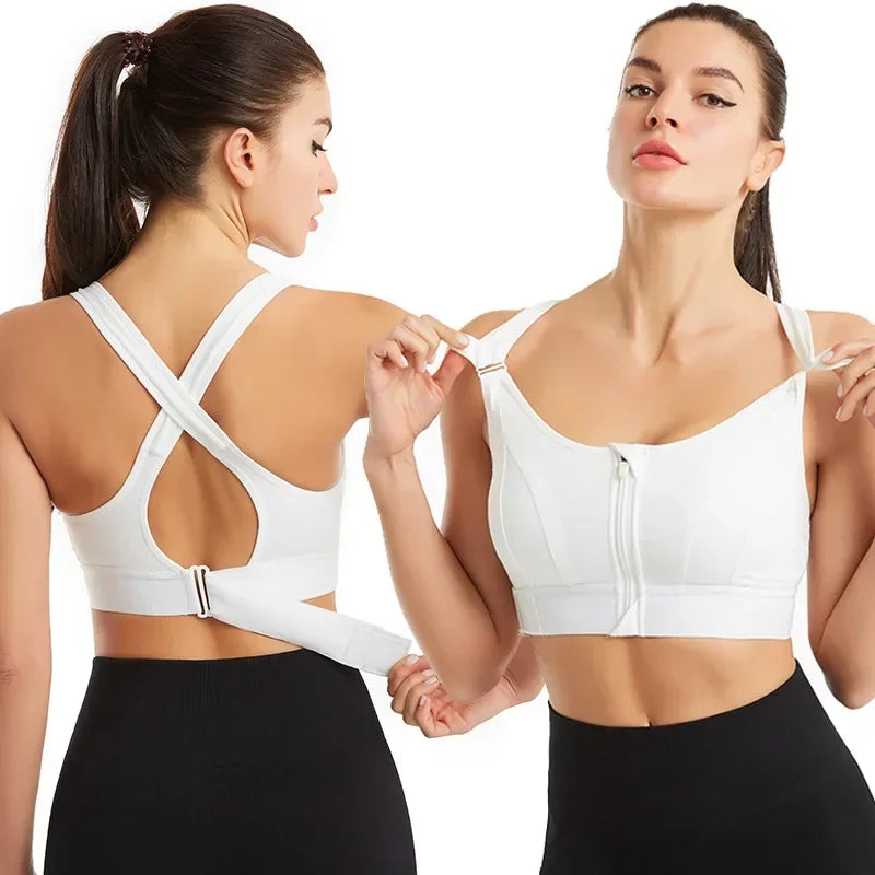 Womens Front Zip Sports Bra for Yoga Gym and Fitness