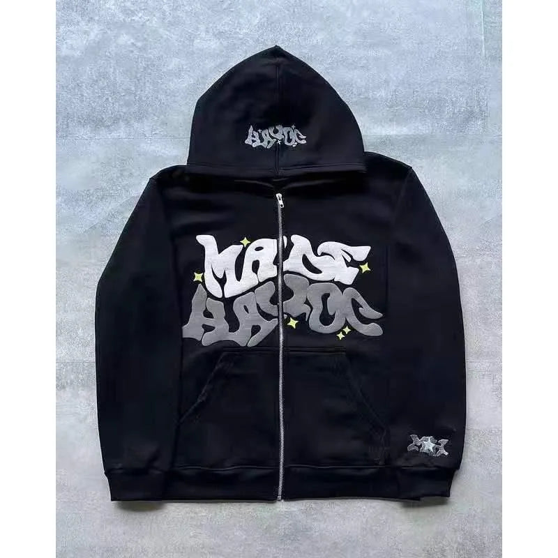 Harajuku Gothic Letter Print Hoodie Zip Up Jacket For Men And Women