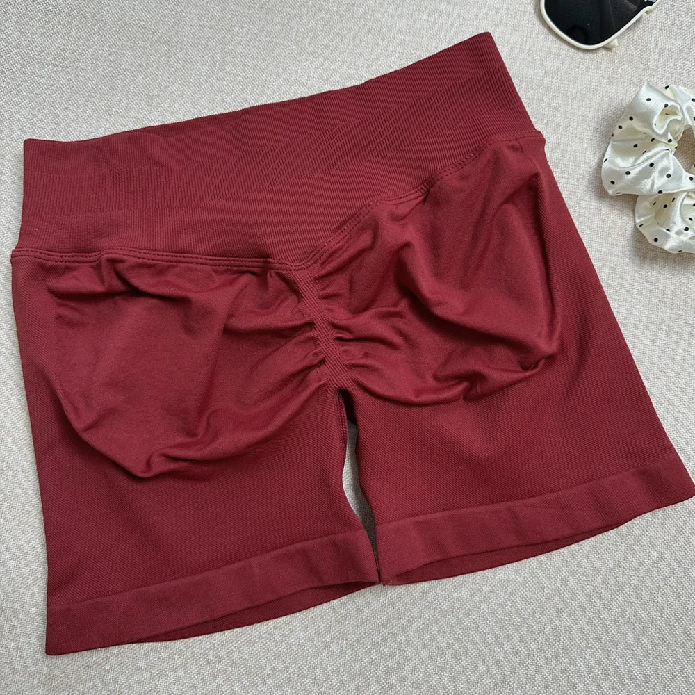 Seamless Yoga Shorts For Women Low Waist Triple Panel Waistband