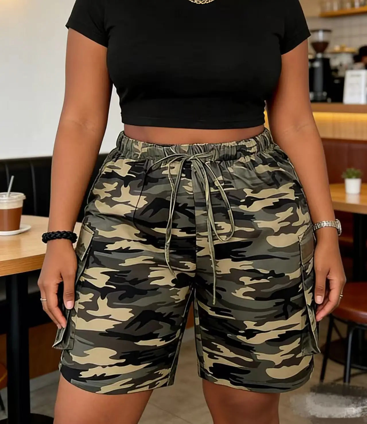 Women's Casual Camouflage Print Polyester Drawstring Shorts