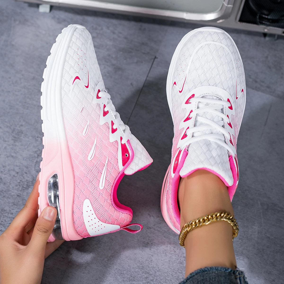 Unisex Breathable Air Cushion Running Shoes Mesh Lace Up Sneakers