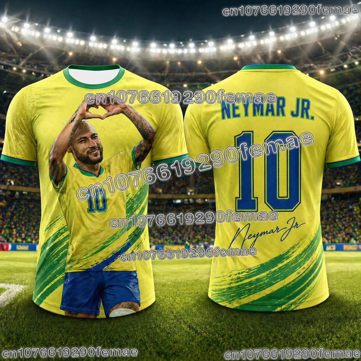 Neymar Soccer Jersey 3D Print Breathable Sports Tee For Fans