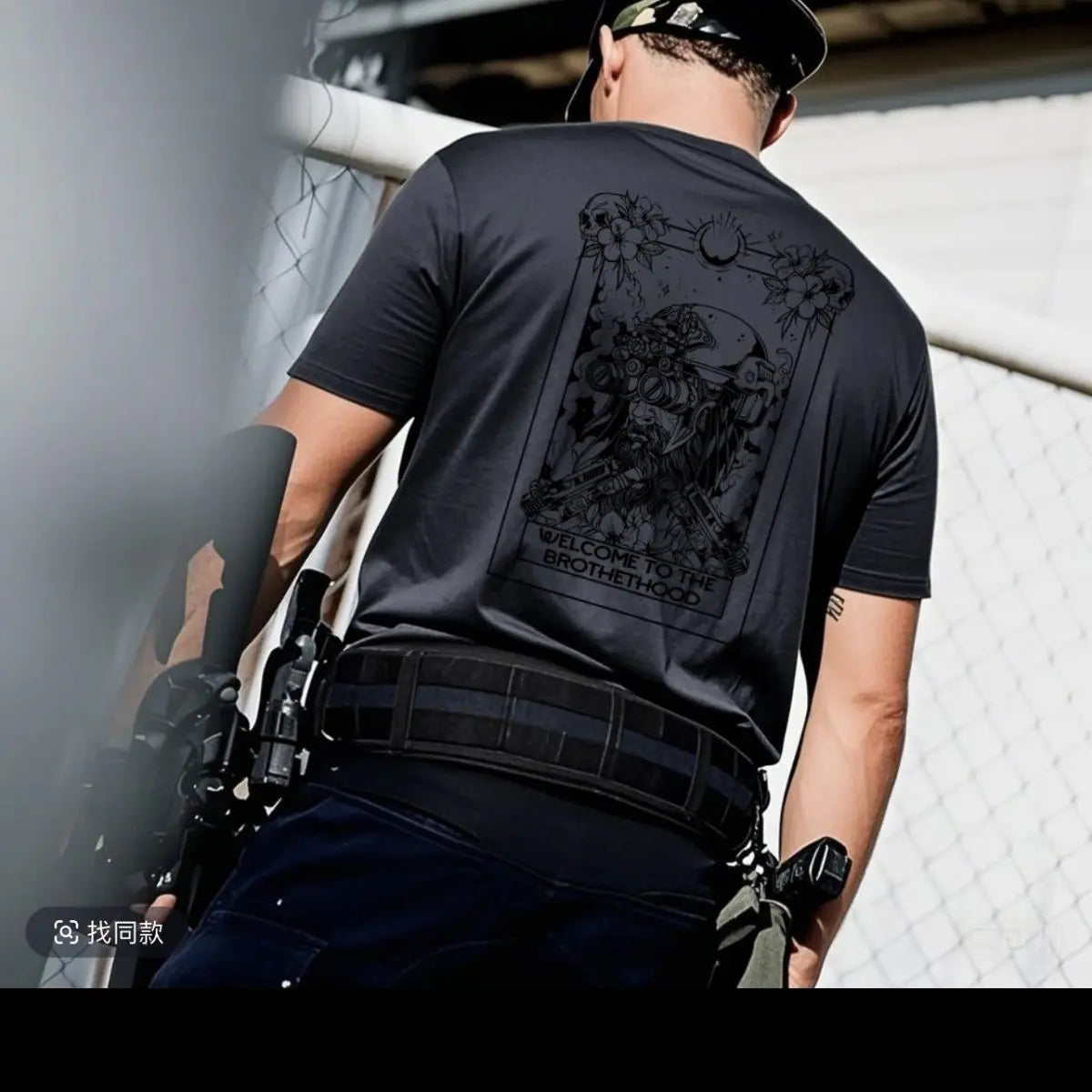 Tactical Round Collar Short Sleeve Cotton T Shirt For Outdoors