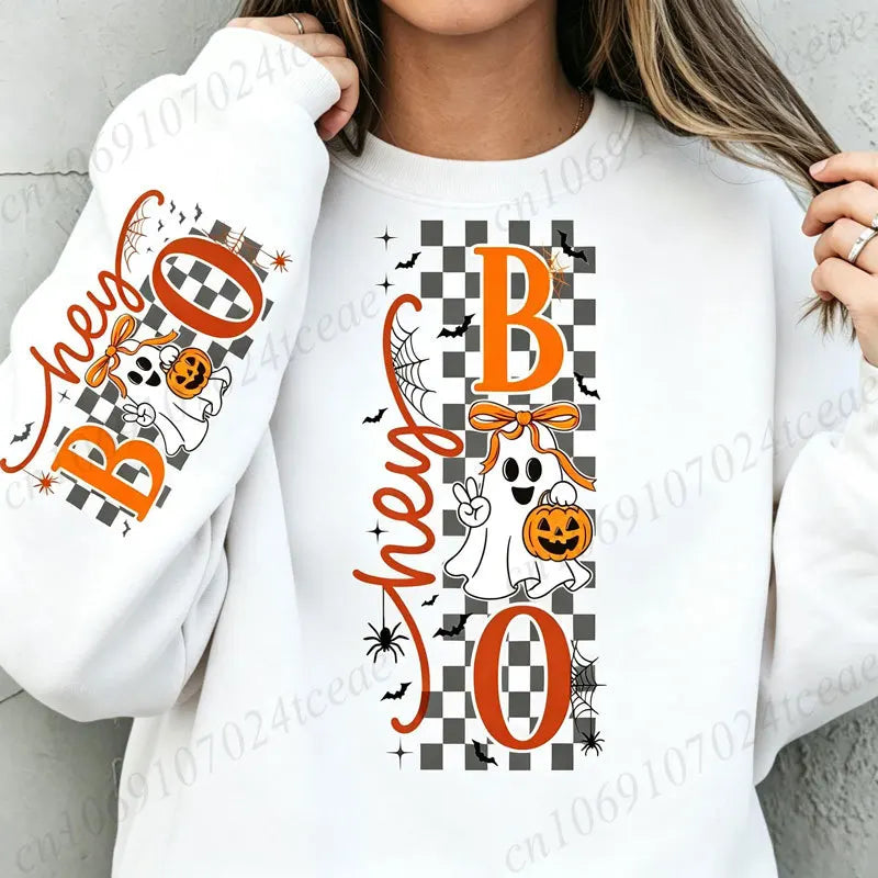 KUCLUT Halloween Cute Bow Ghost Pumpkin Unisex Graphic Sweatshirt