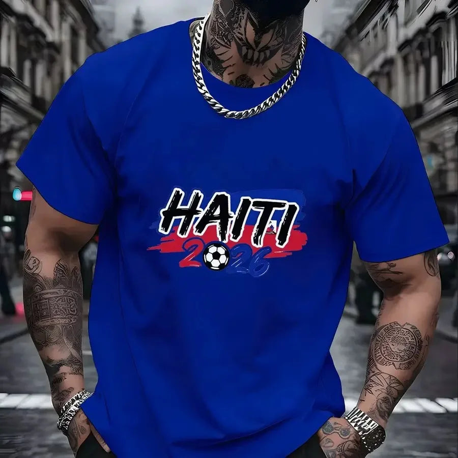 Men Haiti Soccer Fan Tee Crewneck Knit Top Inspired By Haitian Flag