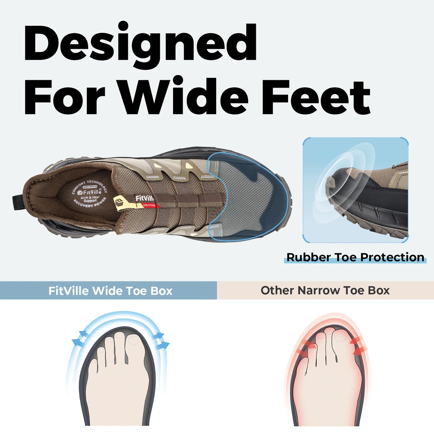 Fittington Slip-On Shoes for Men Wide Sneakers with Arch Support