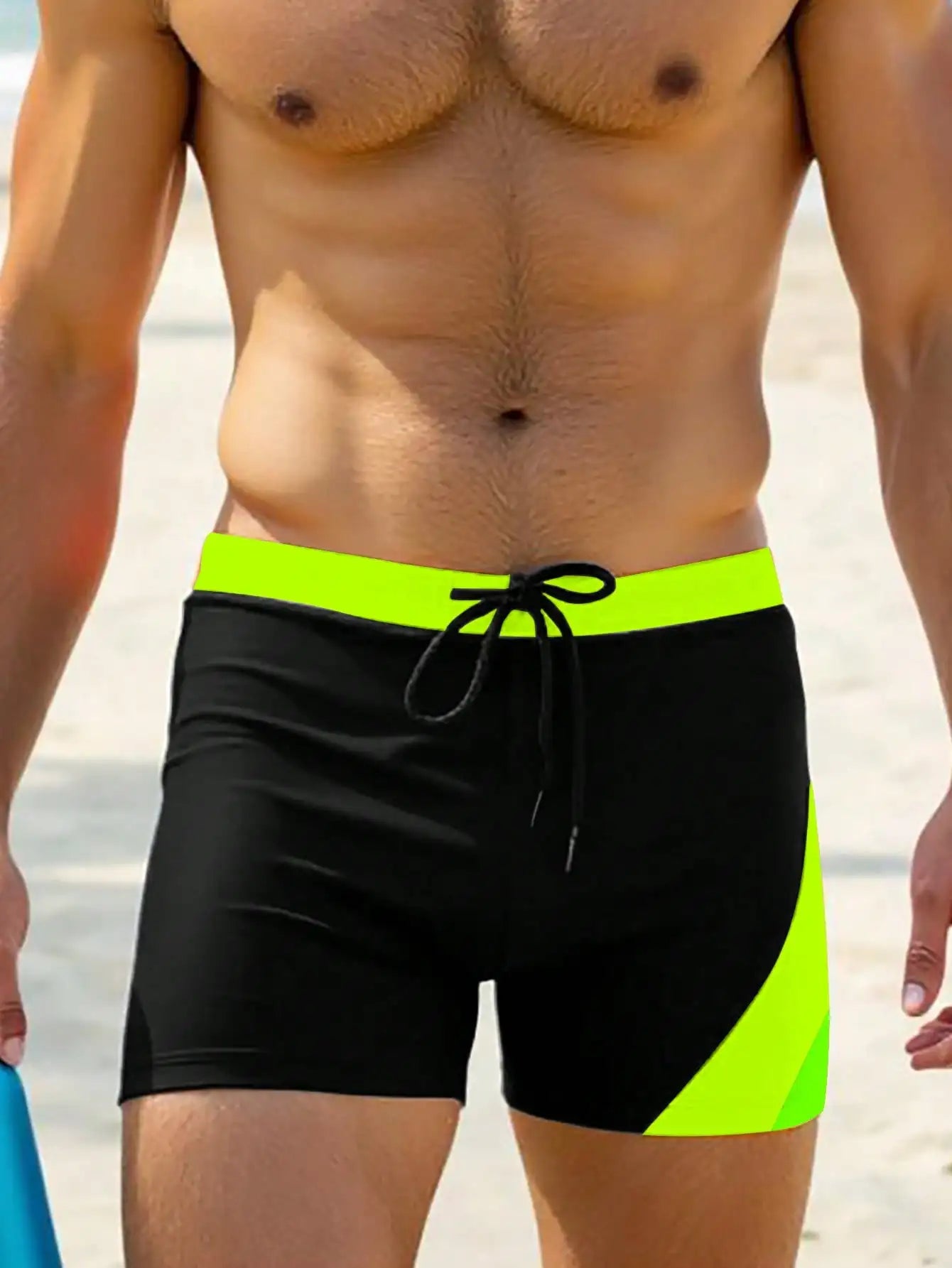Mens Color Block Striped Board Shorts With Drawstring