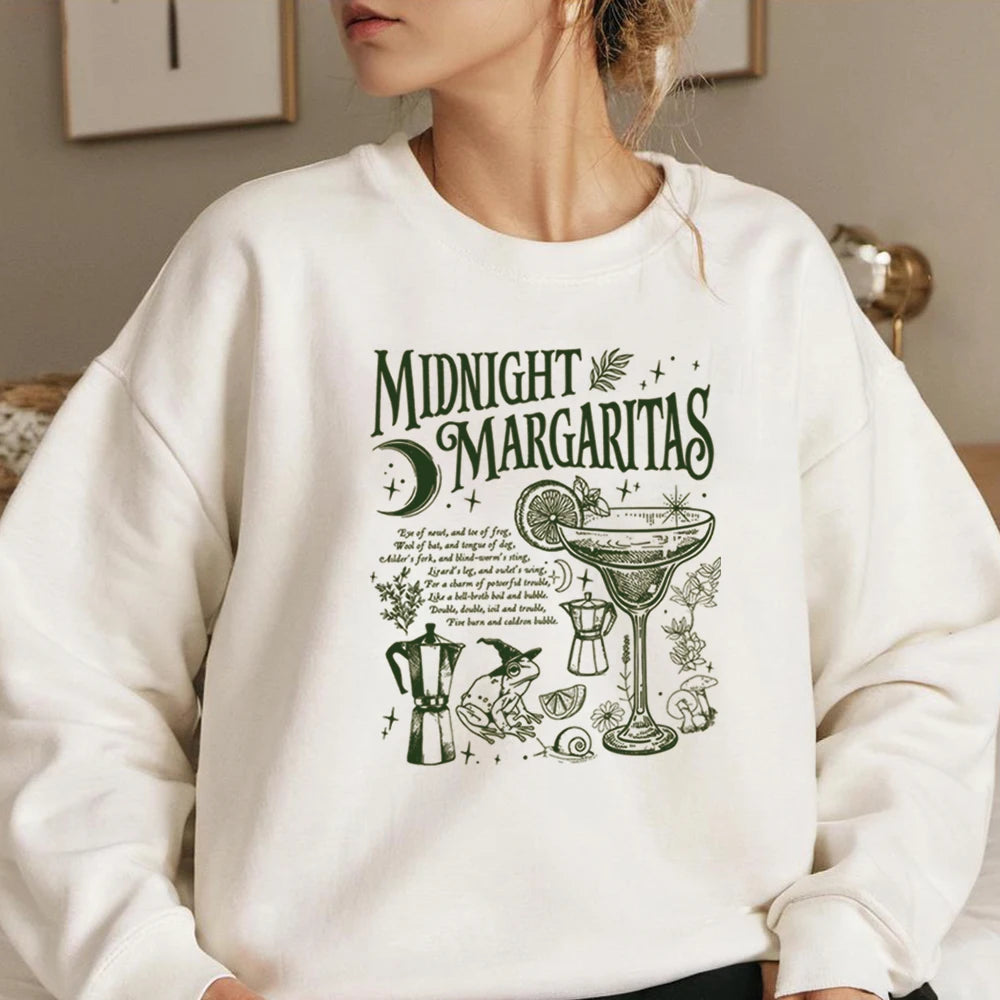 Biliannei Vintage Midnight Margaritas Halloween Witchy Pullover Sweatshirt