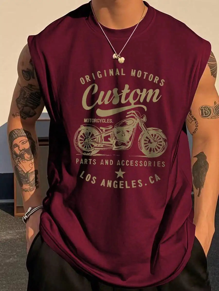 Mens Sleeveless Vintage Motorcycle Graphic Tank Top