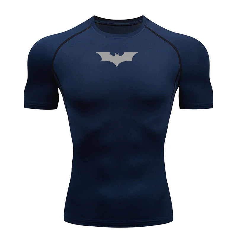 Bat Printed Mens Tight Compression Tee For Gym Workout